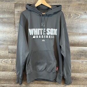 Men's Chicago White Sox MLB Majestic LS Hooded Sweatshirt Gray L *Minor Flaw